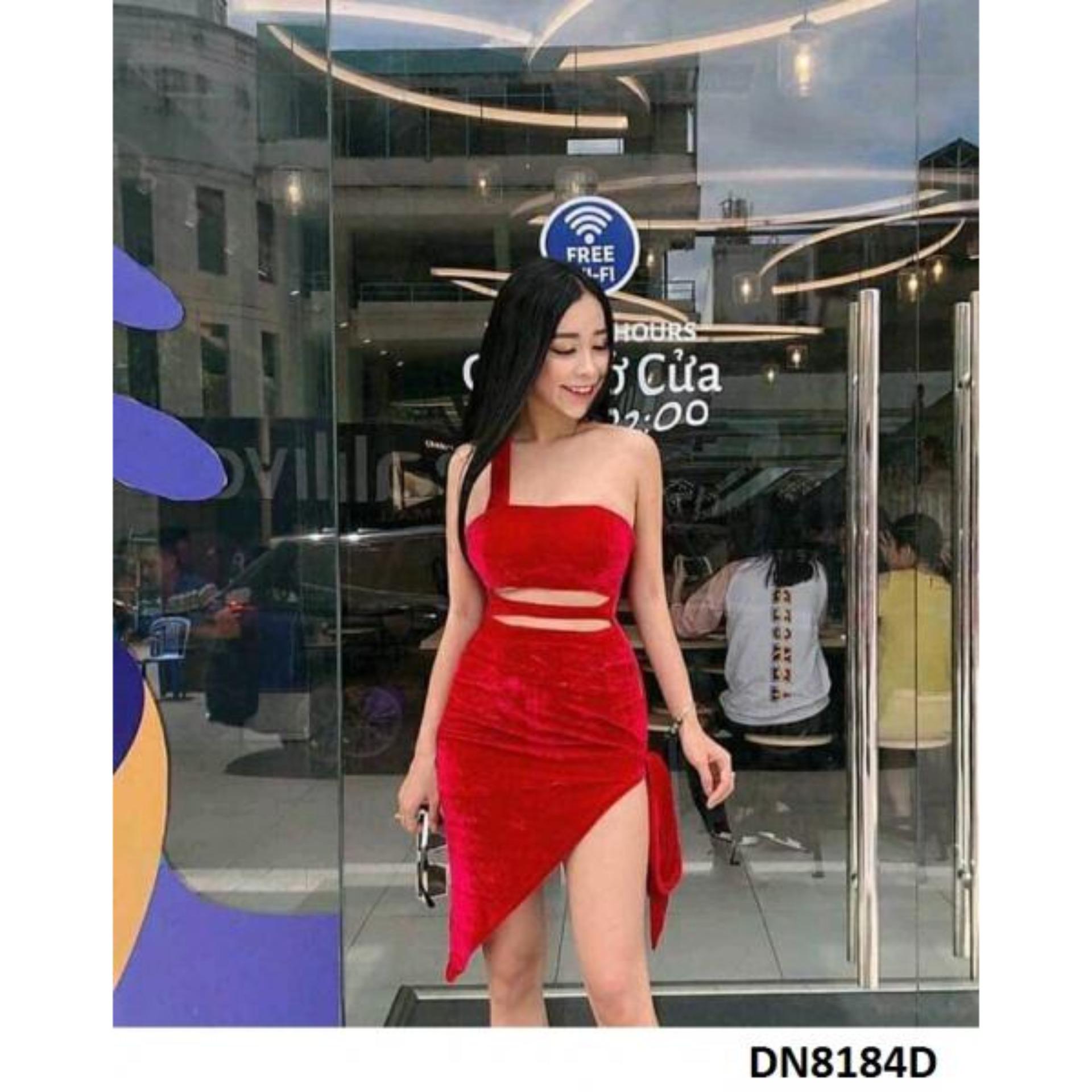 đầm body chéo vai xẻ tà cột nơ sexy