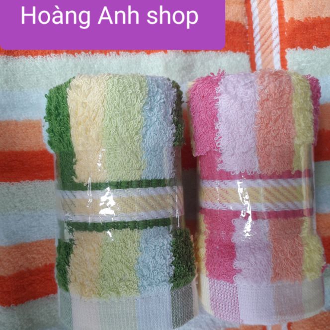 Khăn mặt 4 tấc cotton, sọc đũa xanh lá (28x 42 cm)