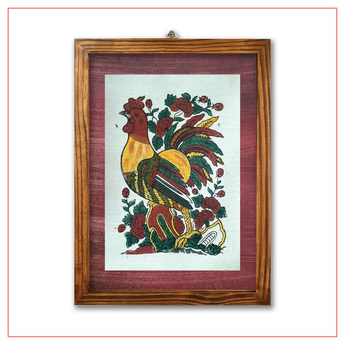 Rose and Rooster - Dong Ho folk woodcut painting
