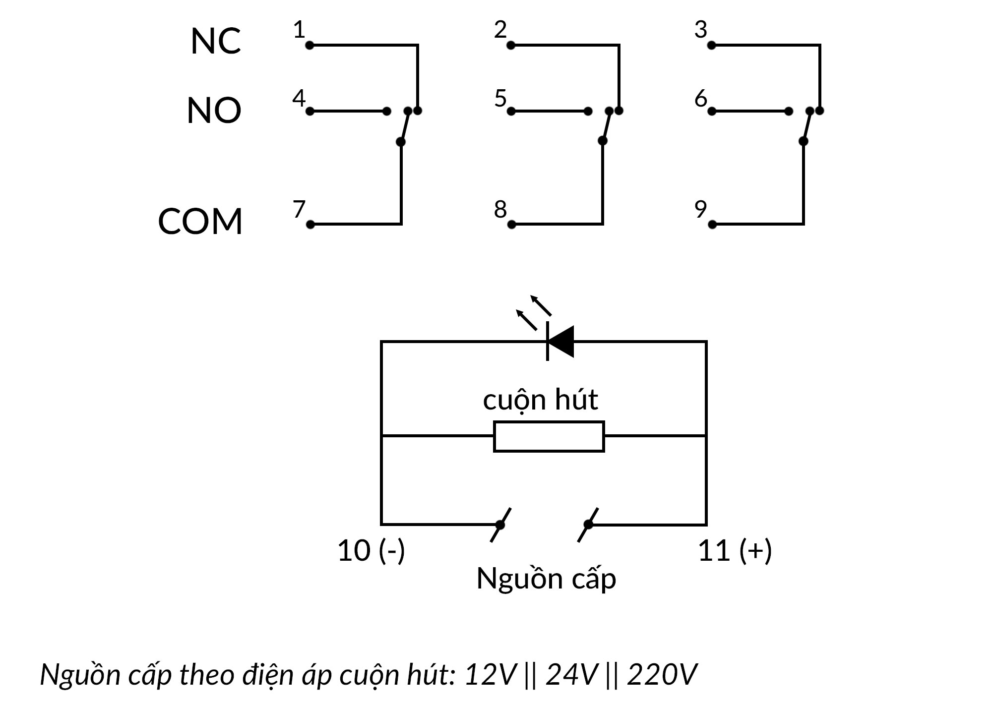 Relay trung gian Hh63p 12vdc, 24vdc, 220vac