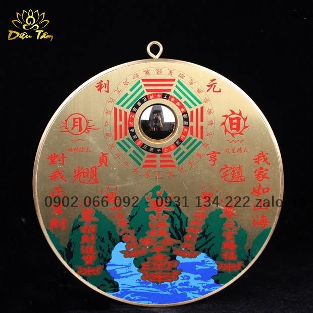 Gương bát quái đồng tranh sơn hải trấn phong thủy trấn nhà, hóa giải hướng xấu 16cm đồ thờ cúng phong thủy Diệu TÂM