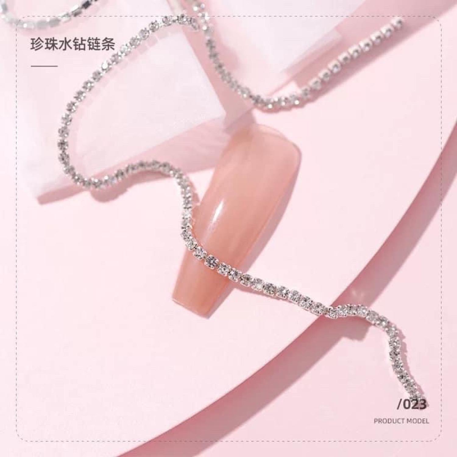 Dây xích đá trang trí móng nail màu bạc