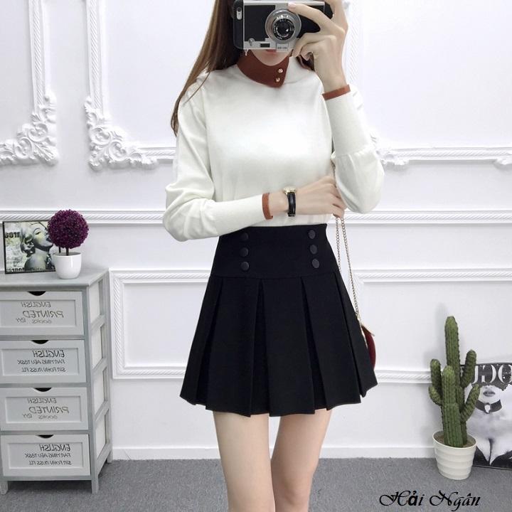 CHÂN VÁY XÒE XẾP LY, LƯNG THUN, GEN BỤNG MIX 6 KHUY, VẢI UMI CHUẨN CAO CẤP