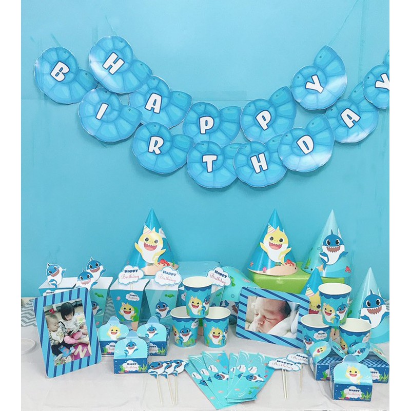 Set Trang Trí Sinh Nhật Để Bàn Chủ Đề Baby Shark