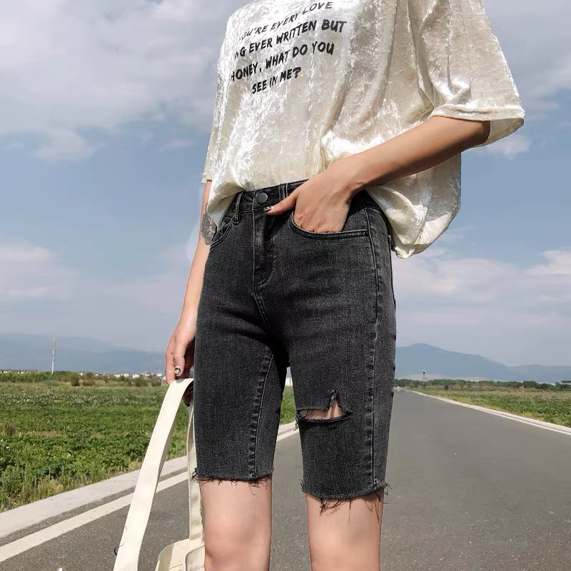 (56kg-82kg) Quần jean nữ ngố - lửng dành cho BIGSIZE lưng cao, co dãn mạnh màu xám lông chuột (Mã SP: 3966) MLJ - MoliJeans