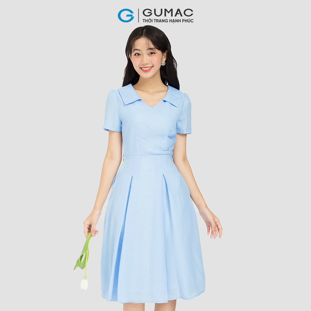 Đầm form A xếp ly eo phối dây eo GUMAC DC12054