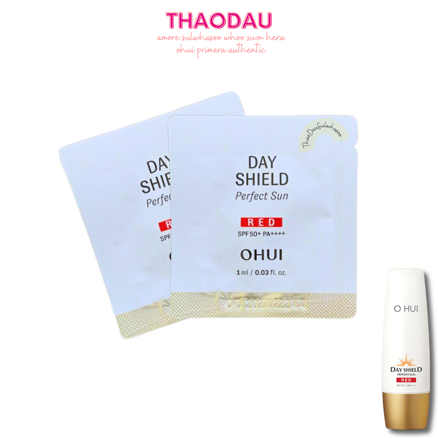 Gói kem chống nắng ohui day shield perfect sun red spf50+/pa++++ 1ml tloskorea cũ