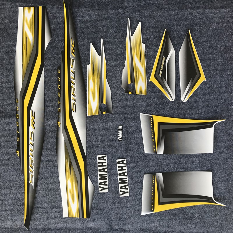 Bộ tem dán xe máy Sirius RC EDITION, tem 3 lớp, tem như ZIN theo xe, keo dán tốt, ít bong tróc (xe màu đen xám vàng)