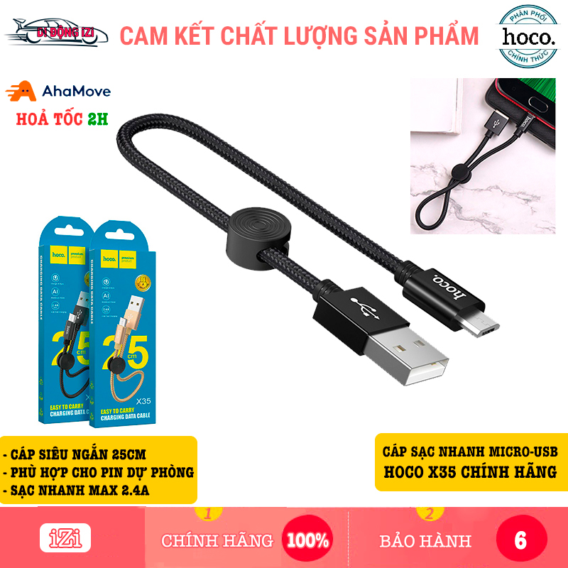 Dây Cáp Sạc Nhanh Micro-USB Hoco X35 Ngắn 25CM - Cho Pin Dự Phòng, Android, Samsung, Xiaomi, Oppo,... [CHÍNH HÃNG]