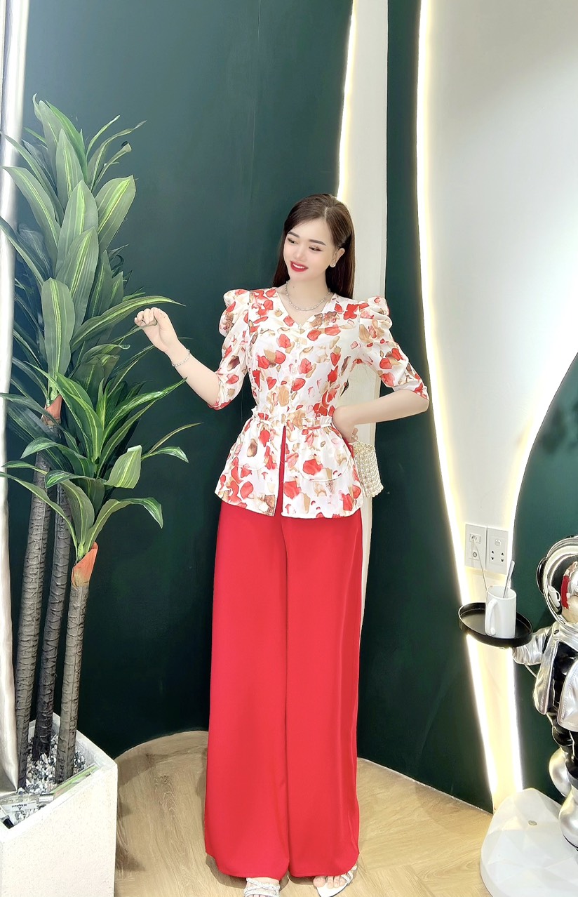 BỘ BÀ BA LỤA HOA 3D TAY PHỒNG