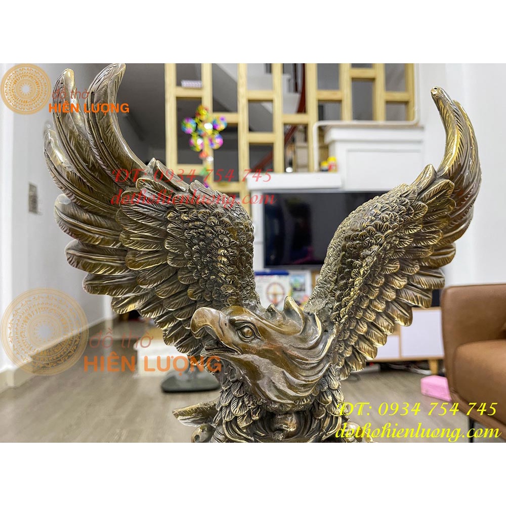 Đại bàng tung cánh bằng đồng màu nâu giả cổ, Đại triển hồng đồ (DxRxC 38x20x45cm nặng 8,5kg )