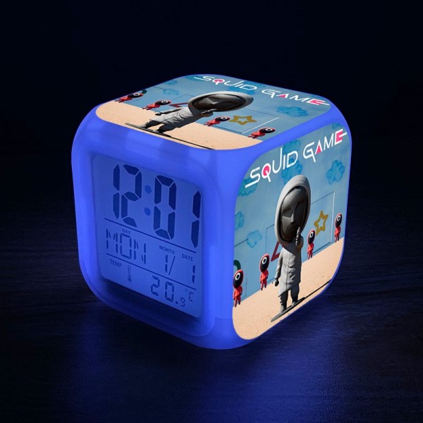 Squid game alarm clock LED colorful color changing clock student night light gift square clock mute bedside clock