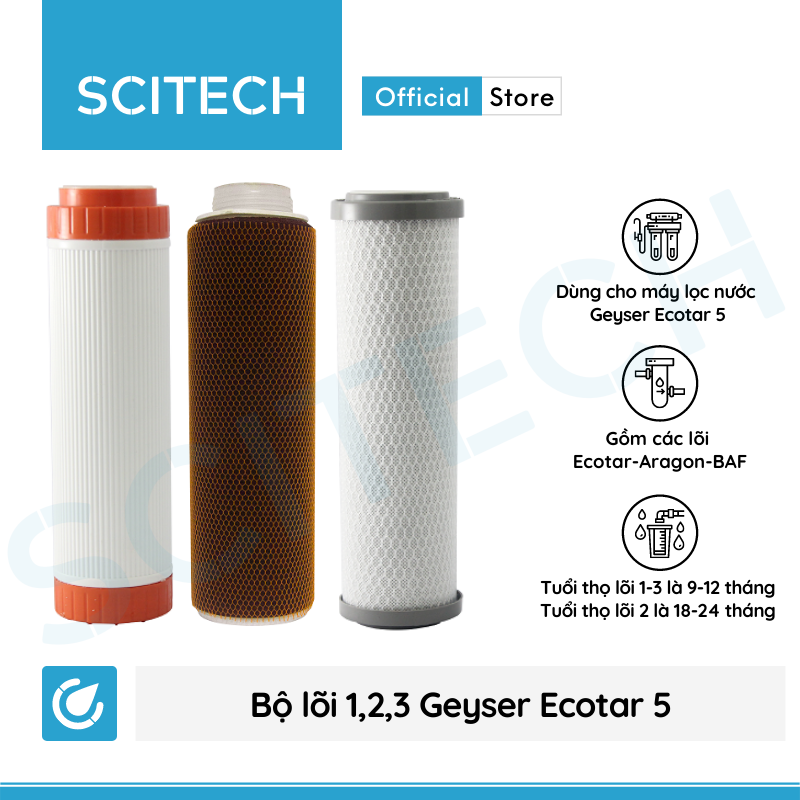 [HCM]Bộ lõi số 123 máy lọc nước Geyser Ecotar 5 (Lõi Aquasoft-Aragon-CBC)