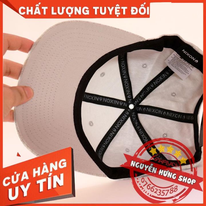 Nón snapback - nón hiphop trơn xám bạc logo NIXON vuông