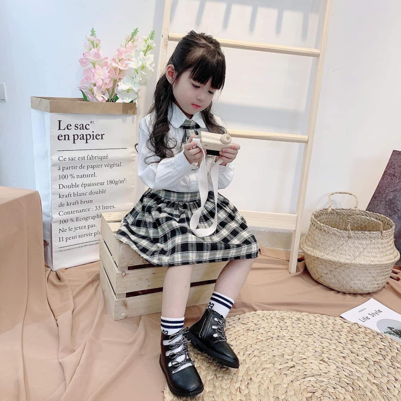 Set váy kẻ cho bé gái (12-25kg) (kẻ đỏ, đen, xanh, vàng)