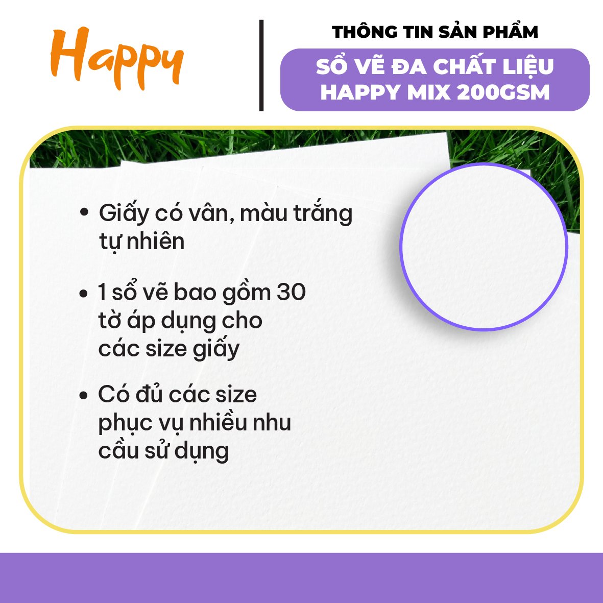 [DA ĐEN] Sổ Vẽ Đa Chất Liệu Happy Multi Purpose 200gsm 30 Tờ