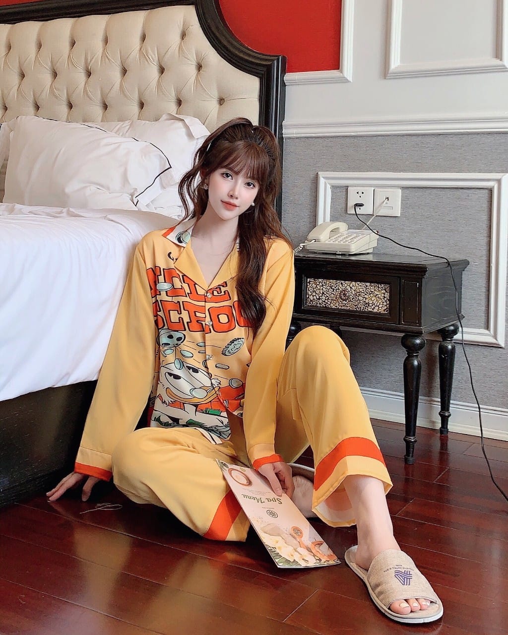 Đồ Bộ Lụa Satin Cao Cấp Dài Họa tiết Siu Sang   - Mẫu mặc sp thật