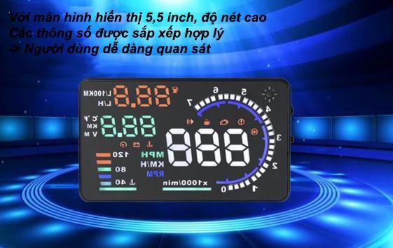 HUD A8 Thiết bị hiển thị tốc độ lên kính lái