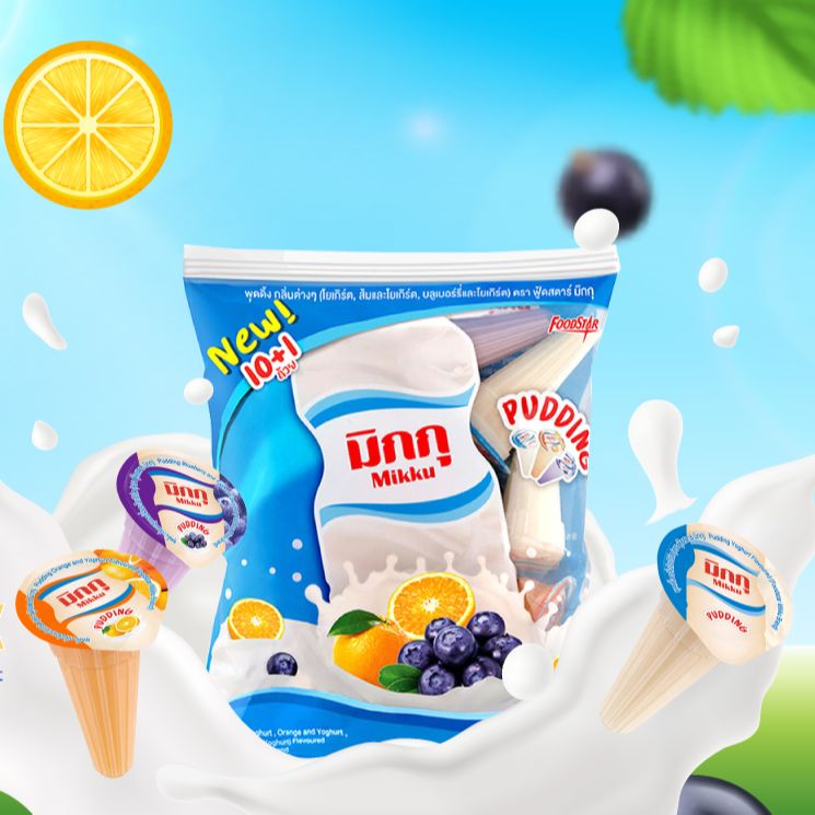 Thạch sữa chua pudding DeeDo Mikku Thái Lan (Thạch Pudding 3 vị sữa chua, sữa chua cam, sữa chua việt quất)