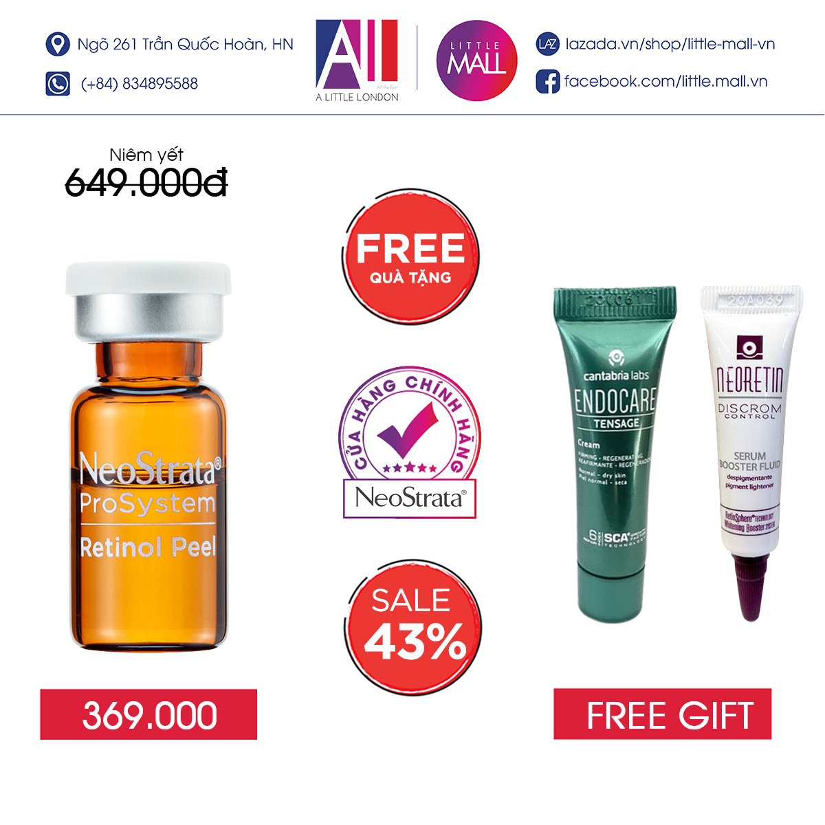 Dung dịch peel sáng da, giảm nếp nhăn Neostrata prosystem 3% retinol peel 1.5ml TẶNG sample Cantabria (Nhập khẩu)