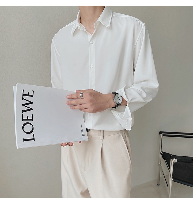 Áo sơ mi tay dài nam nữ form rộng - kiểu sơ mi cổ bẻ unisex Hàn Quốc chất vải lụa dãn