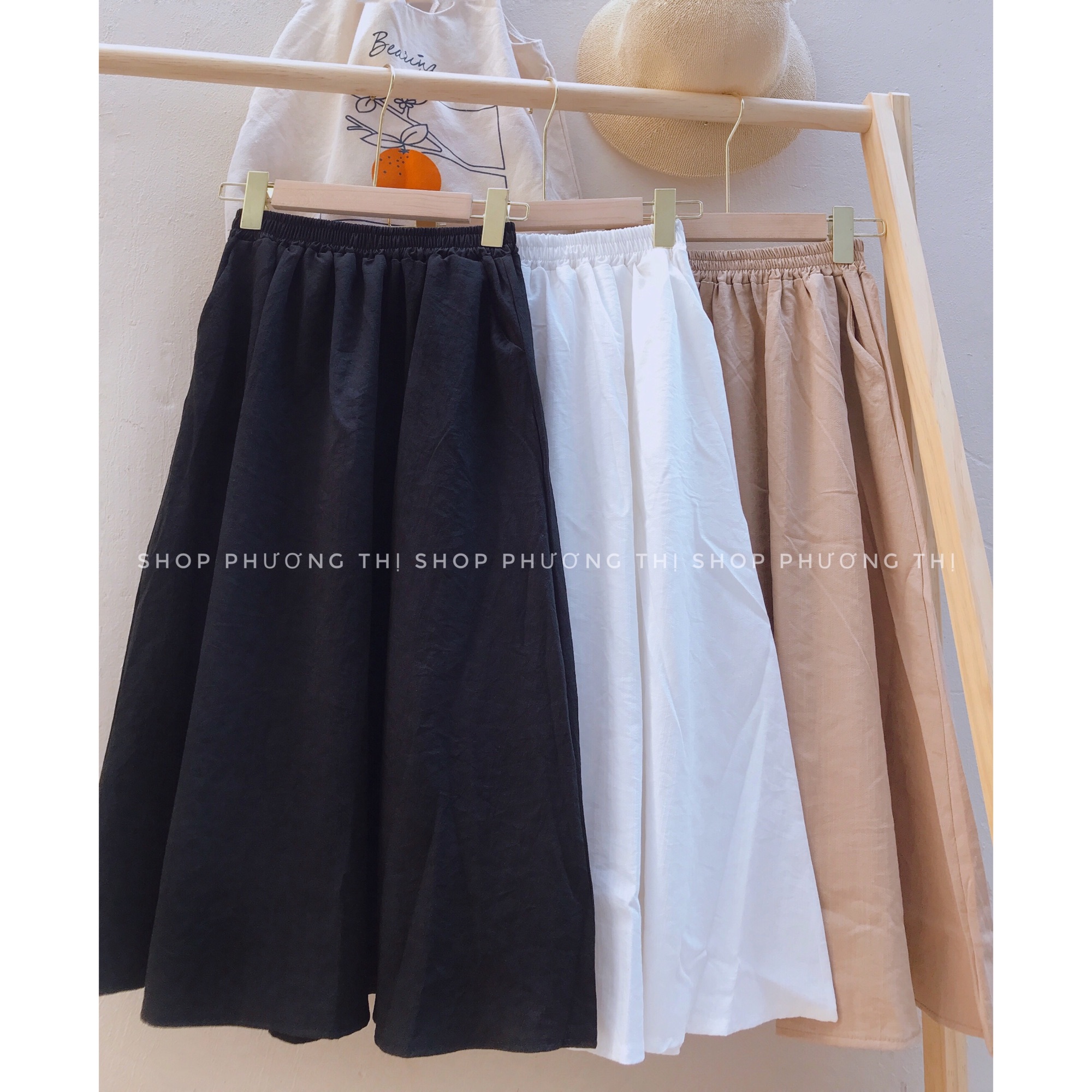 Chân váy midi hàn quốc chất đũi dáng xoè ulzzang (hình shop tự chụp)