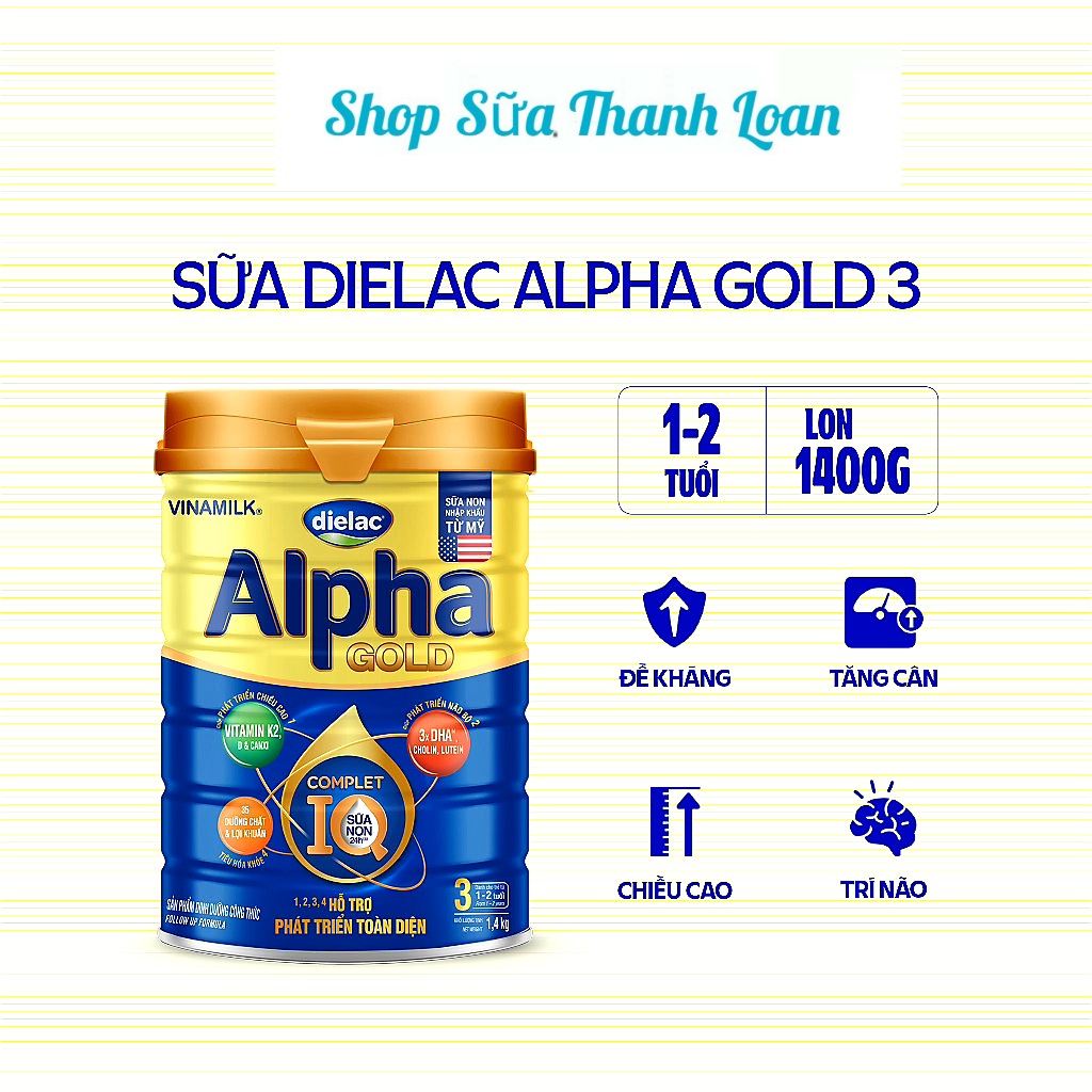 (HSD T6-2026) SỮA BỘT DIELAC ALPHA GOLD IQ 3 1400G (CHO TRẺ TỪ 1 - 2 TUỔI).