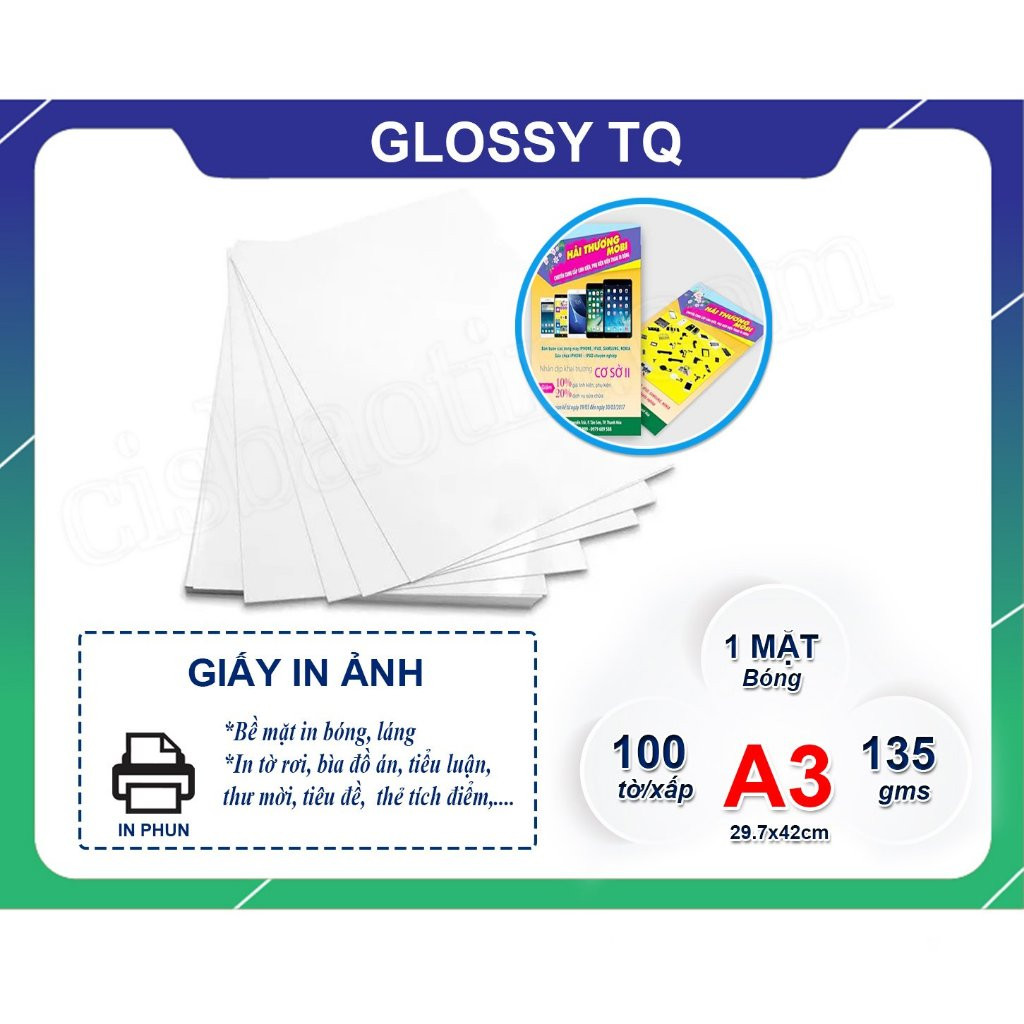 Giấy glossy photo a3 120gms_ xấp 100 tờ