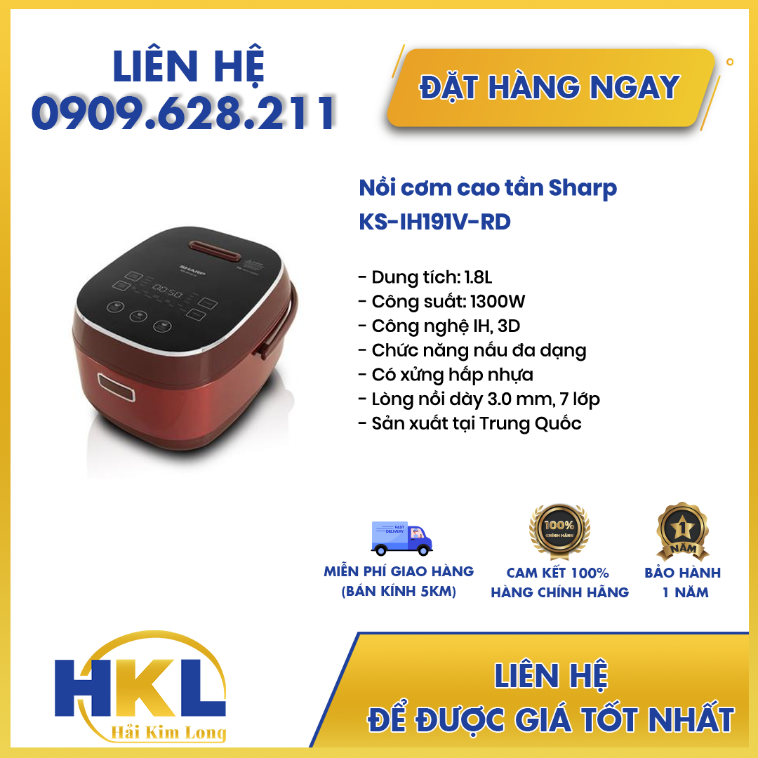 Nồi cơm cao tần sharp ks-ih191v-rd 1.8 lít - pp điện gia dụng hải kim long