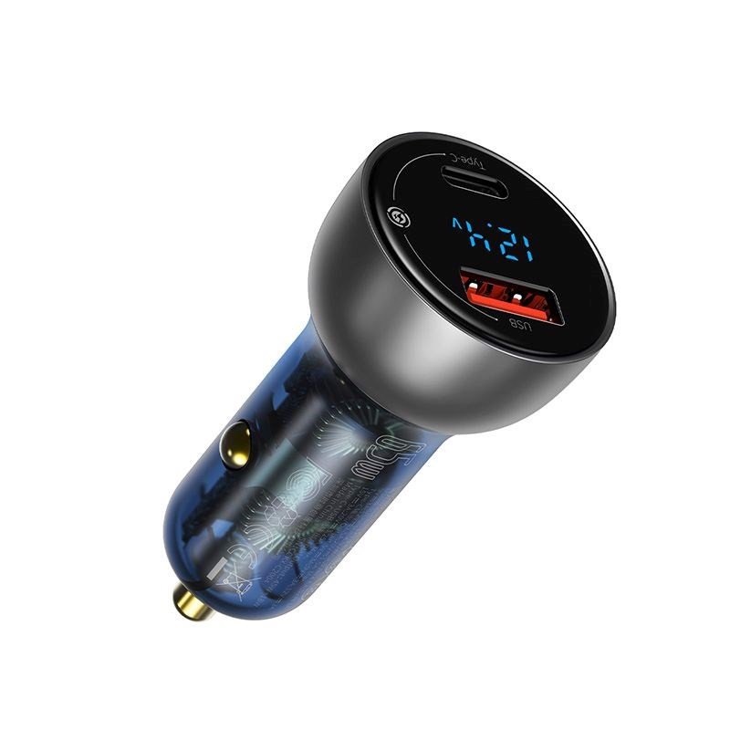 Sạc trên xe hơi 65W 2 cổng C+U Baseus Particular Digital Display QC+PPS VCKX65C
