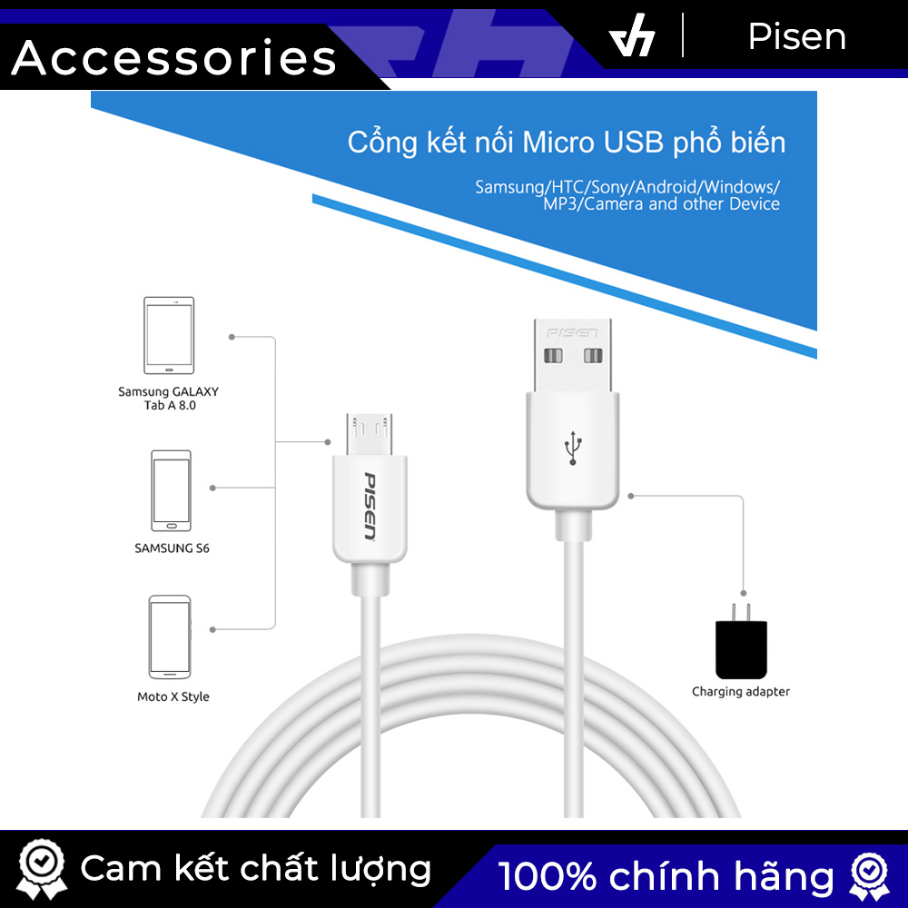 Cáp sạc Pisen MicroUSB (Trắng)