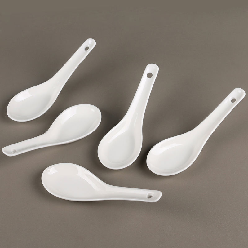 10 Ivory White Ceramic Spoons - Used for Restaurants and Cafes