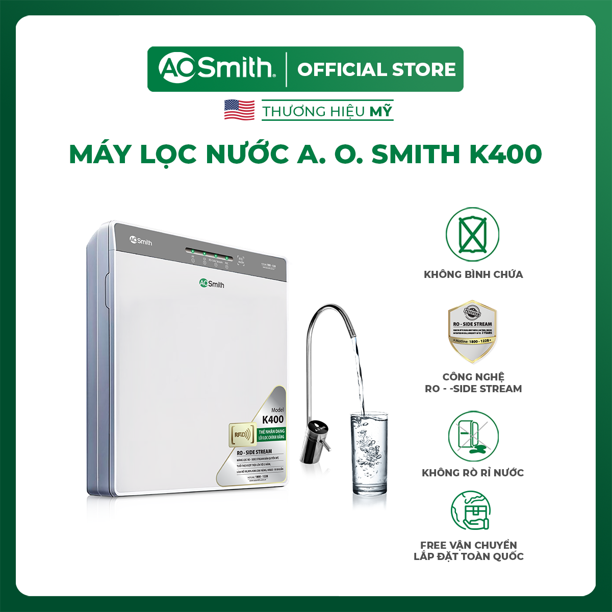 [Trả góp 0%]Máy Lọc Nước A. O. Smith K400