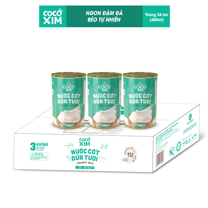 Combo 3  Lon Nước cốt dừa tươi Cocoxim 400ml (12% béo)/lon