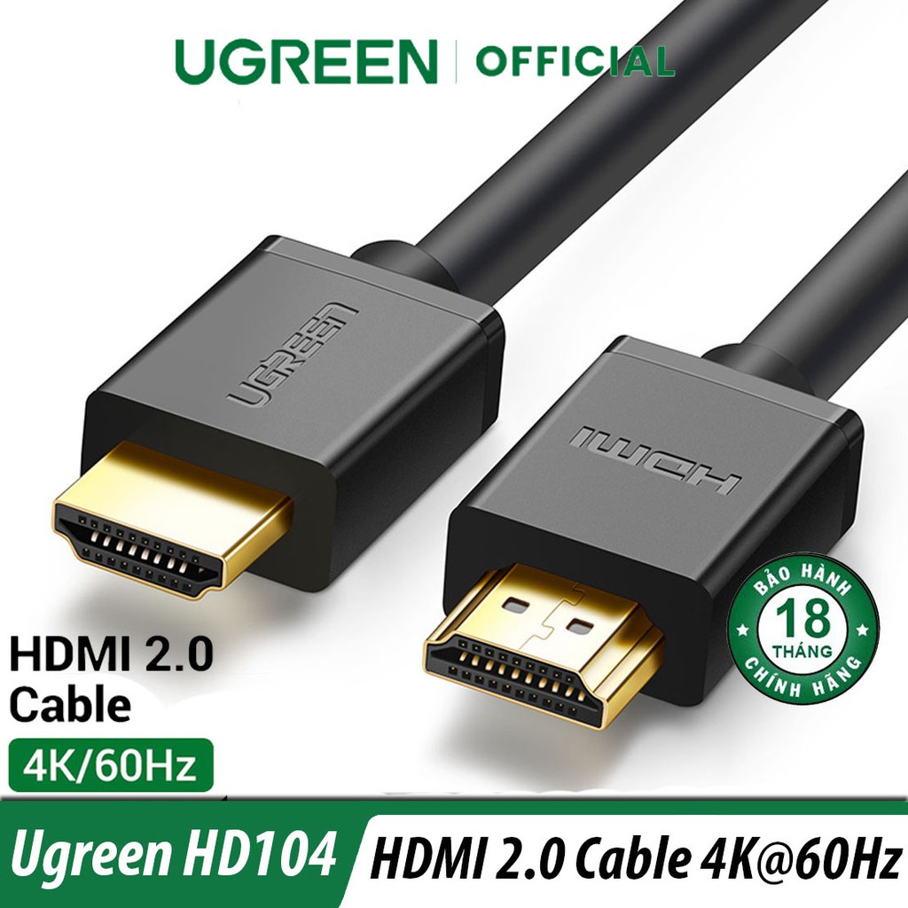 Cáp HDMI chuẩn 2.0 xuất hình 3D, 4K-60Hz chính hãng Ugreen Vention - Male Cable HDMI 2.0 High Speed 3D 4K 60Hz for HDTV LCD Projector Laptop PS3 PS4 Switch