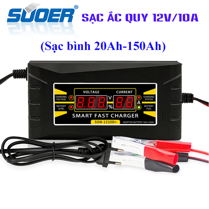 Máy sạc bình ắc quy 12V/10A (sạc bình 20Ah-150Ah) tự ngắt khi đầy chống ngược cực chống chập SUOER-SON 1210D