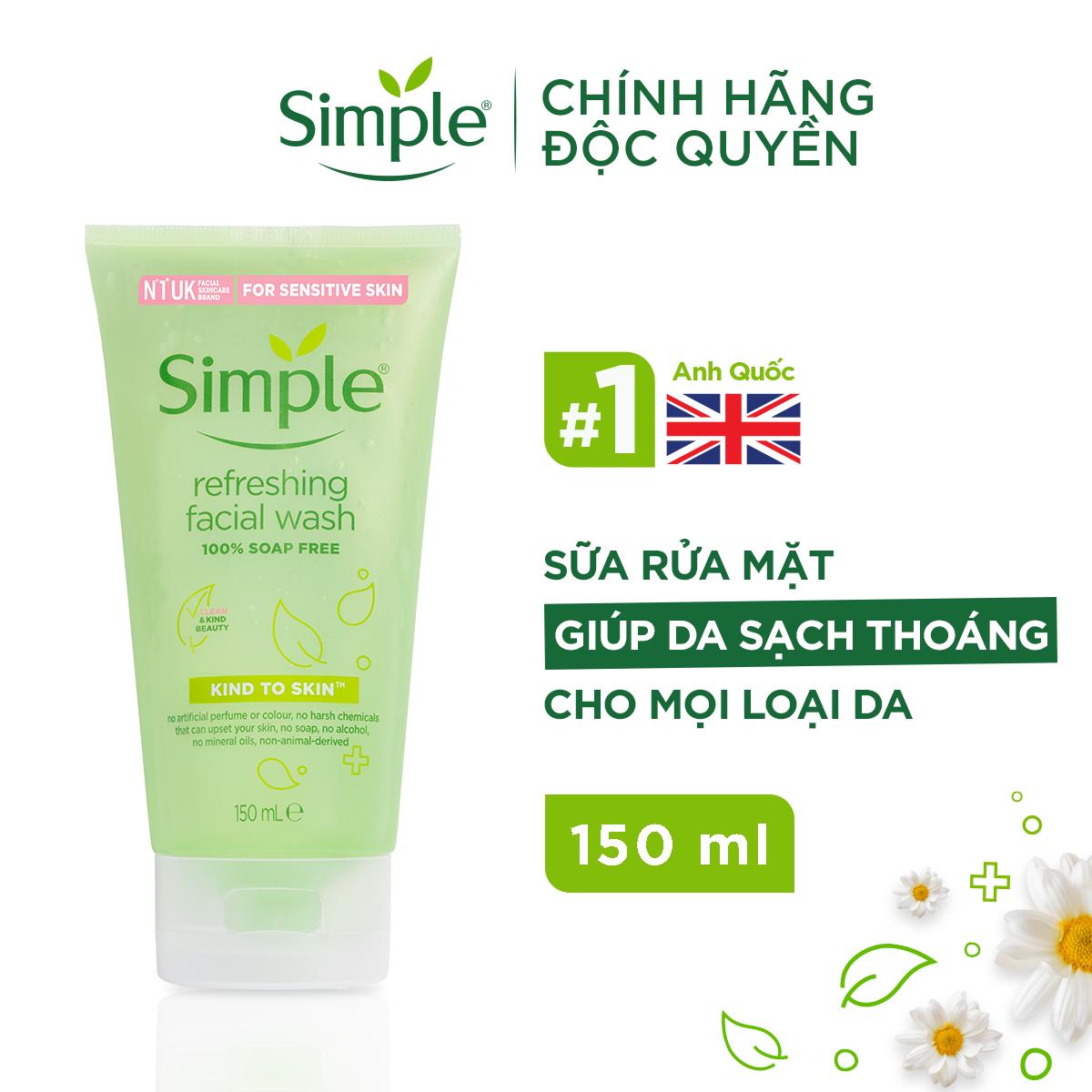 [COMBO 2 CHAI] Sữa Rửa Mặt Dịu Nhẹ Simple Kind To Skin Refreshing Facial Wash 150ml Chính Hãng SRM012