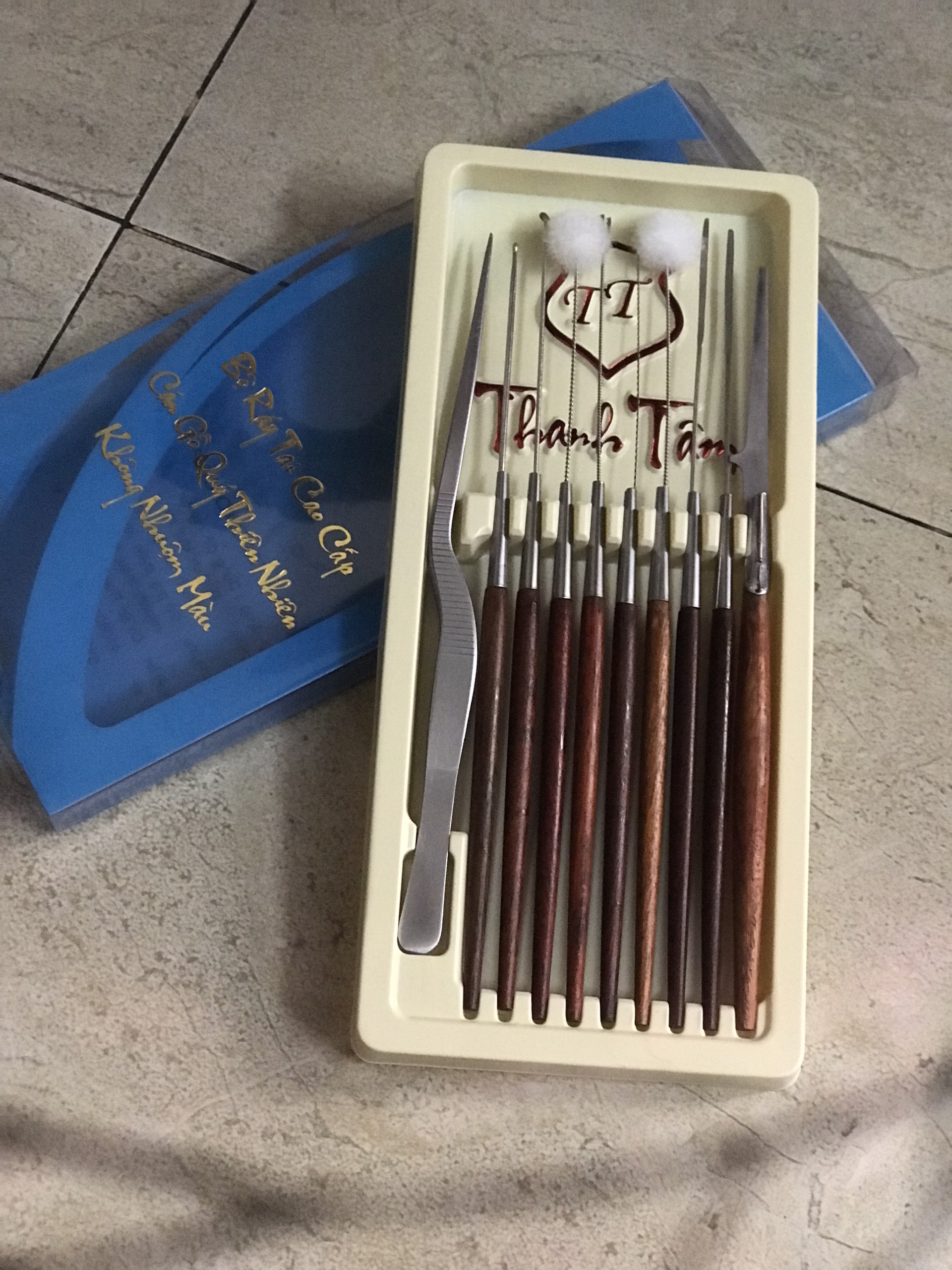 Bộ dụng cụ lấy ráy tai - móc ráy tai ( Có Hộp Gỗ Hương )