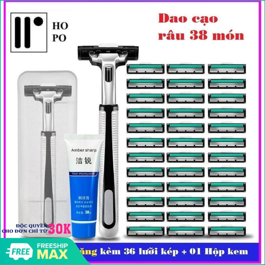 Set Dao Cạo Râu 36 Lưỡi - Kèm Tuyp Kem Tạo Bọt -  Dao cạo râu  lưỡi kép cạo sạch và dễ chịu