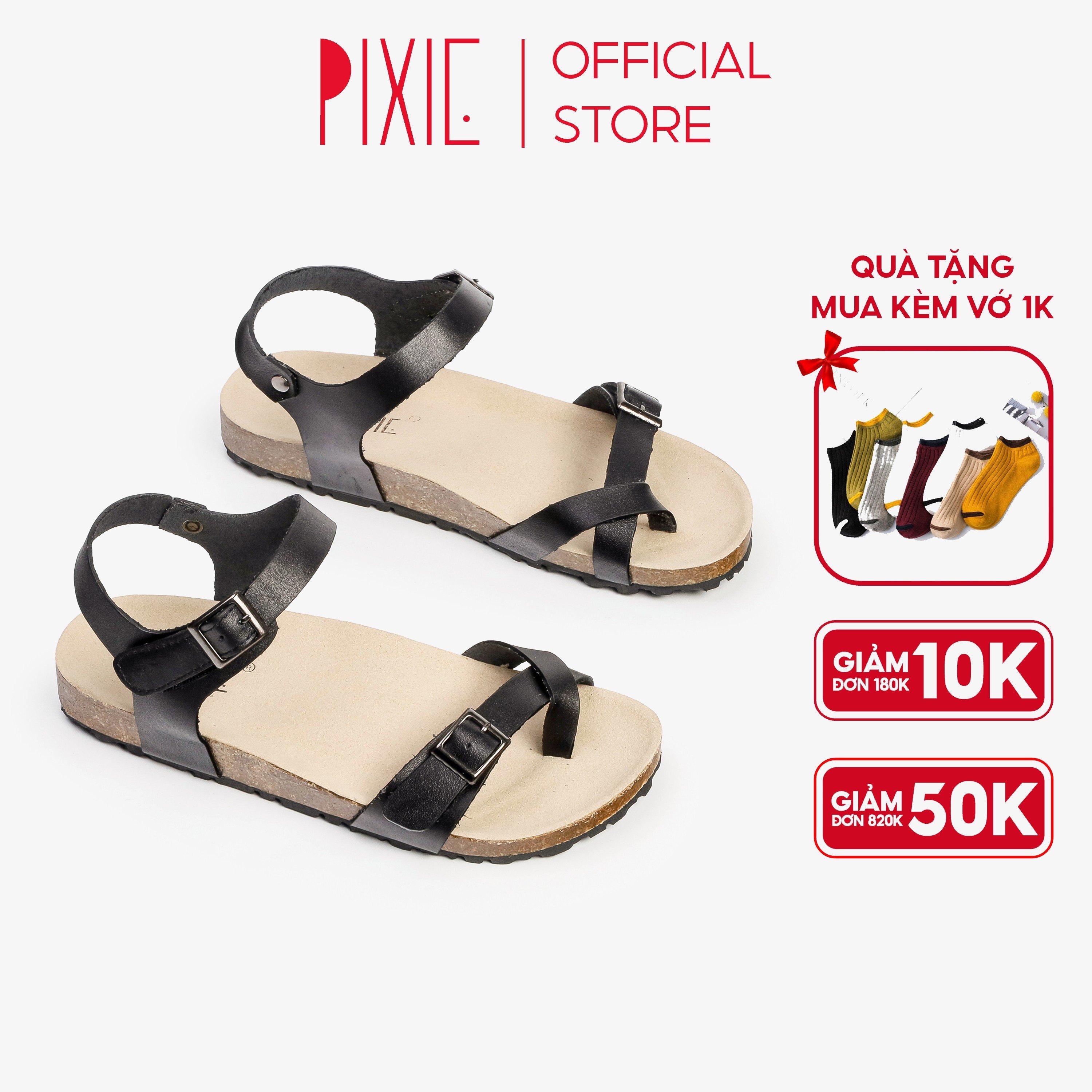 Giày sandal bệt da thật quai dán pixie h086
