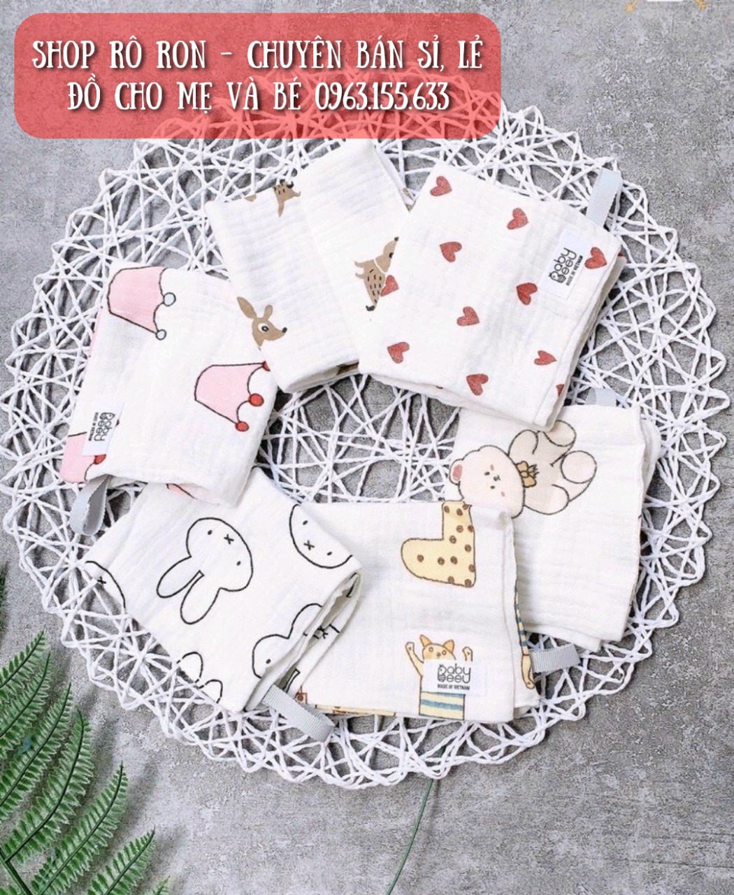 SET 5 KHĂN XÔ SỮA ORGANIC CAO CẤP BABY BEE
