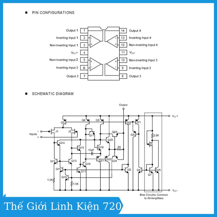 IC TL084 chân cắm DIP14 / chân dán SOP14
