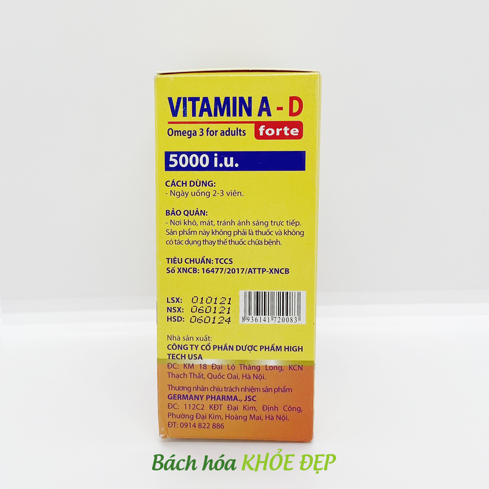 Viên uống bổ sung Vitamin A D Omega 3 tăng cường sức khỏe tốt cho mắt da - Hộp 100 viên