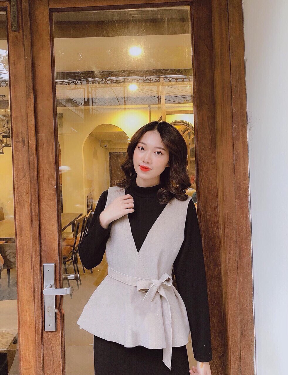 Set áo yếm da lộn kèm đai