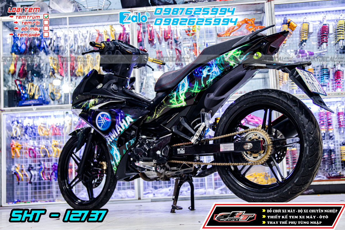 tem trùm exciter 150 xanh đen