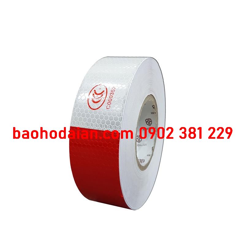 Băng keo dán phản quang trắng đỏ - 5cm x 45m