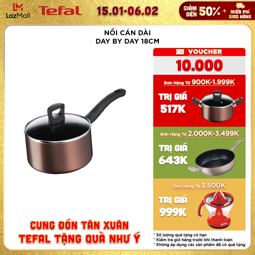 Nồi cán dài chống dính đáy từ Tefal Day By Day 18cm