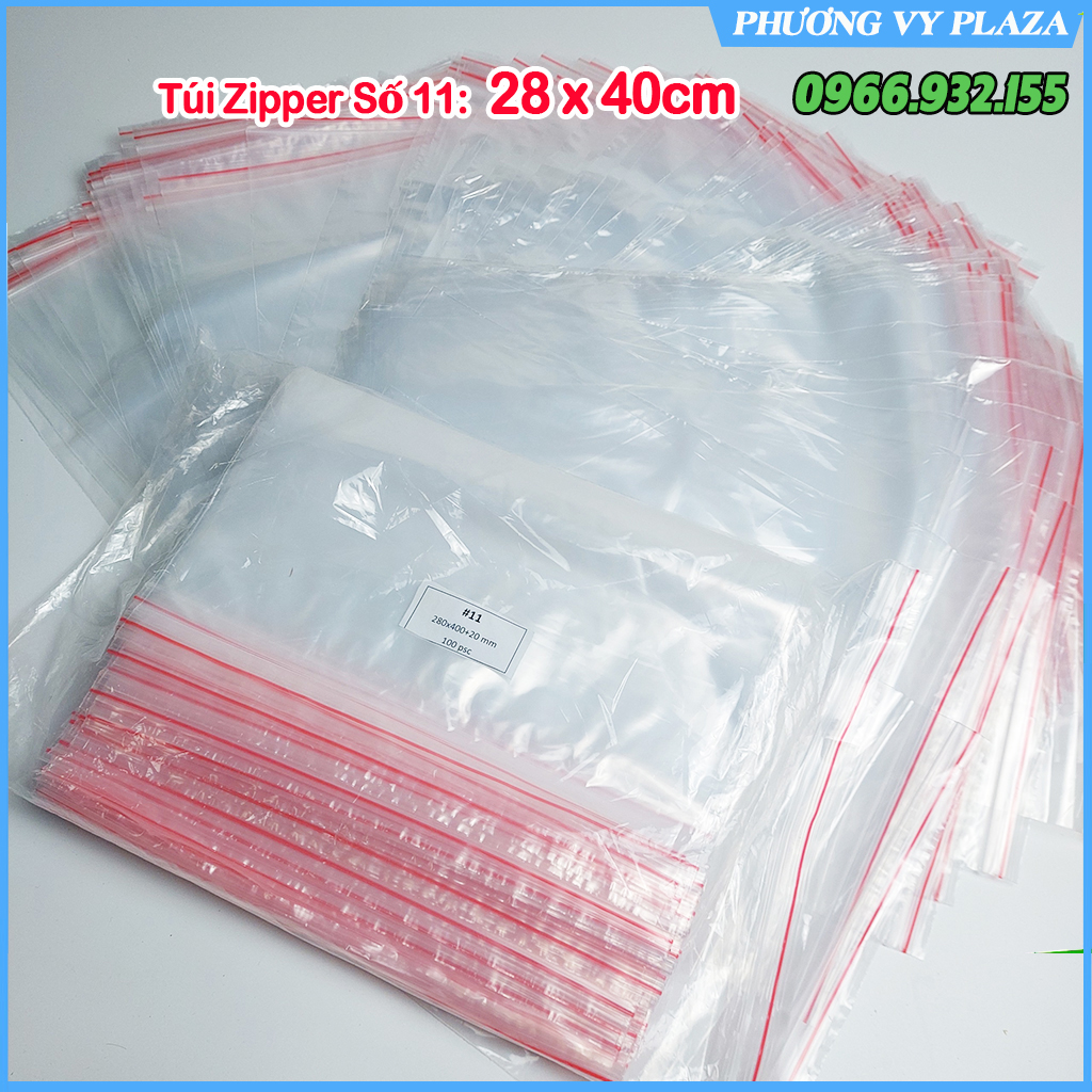 100 Túi Zip Chỉ Đỏ Bấm Mép - size 28 x 40 cm