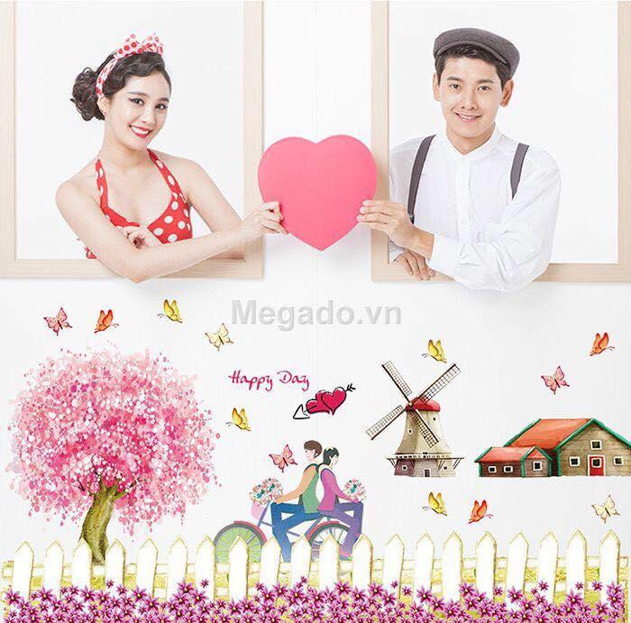 Decal dán chân tường mẫu cỏ hàng rào cối xay gió