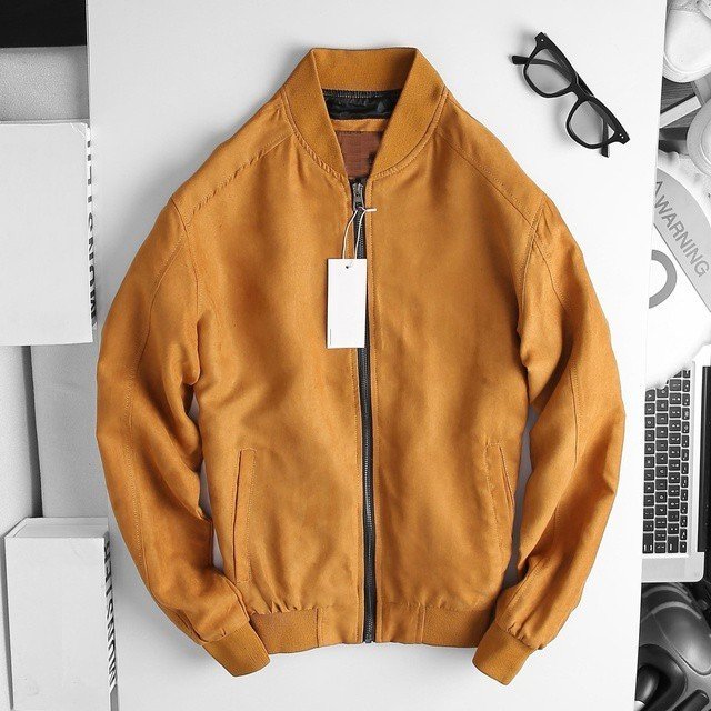 Áo khoác nam da lộn cổ bom bomber thu đông ấp áp
